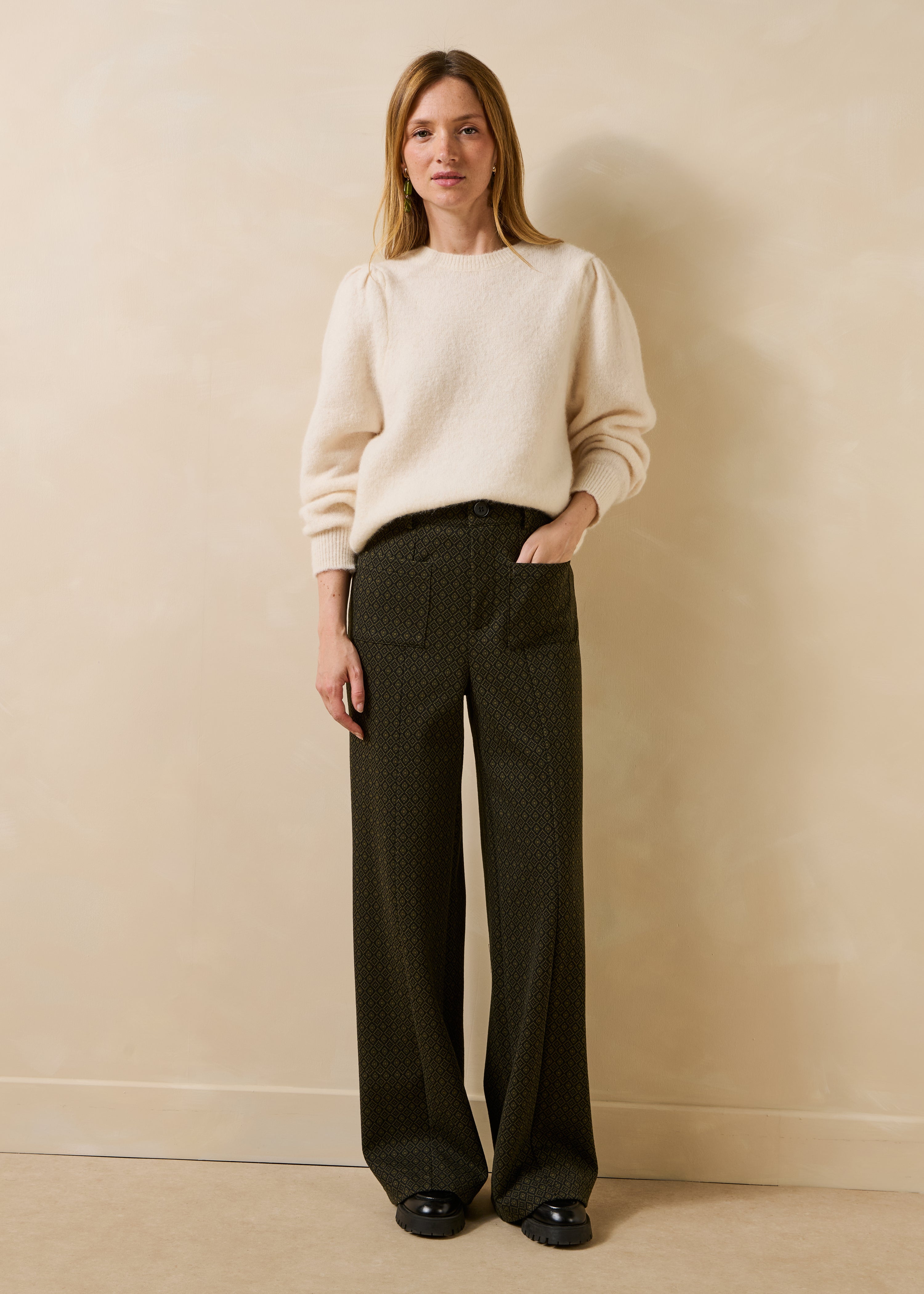Pantalon large en milano jacquard, LA FEE MARABOUTEE