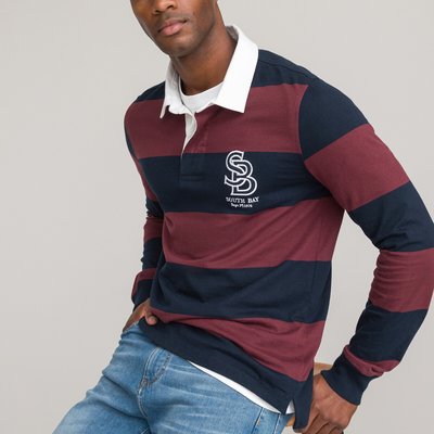 Striped Organic Cotton Polo Shirt with Long Sleeves LA REDOUTE COLLECTIONS