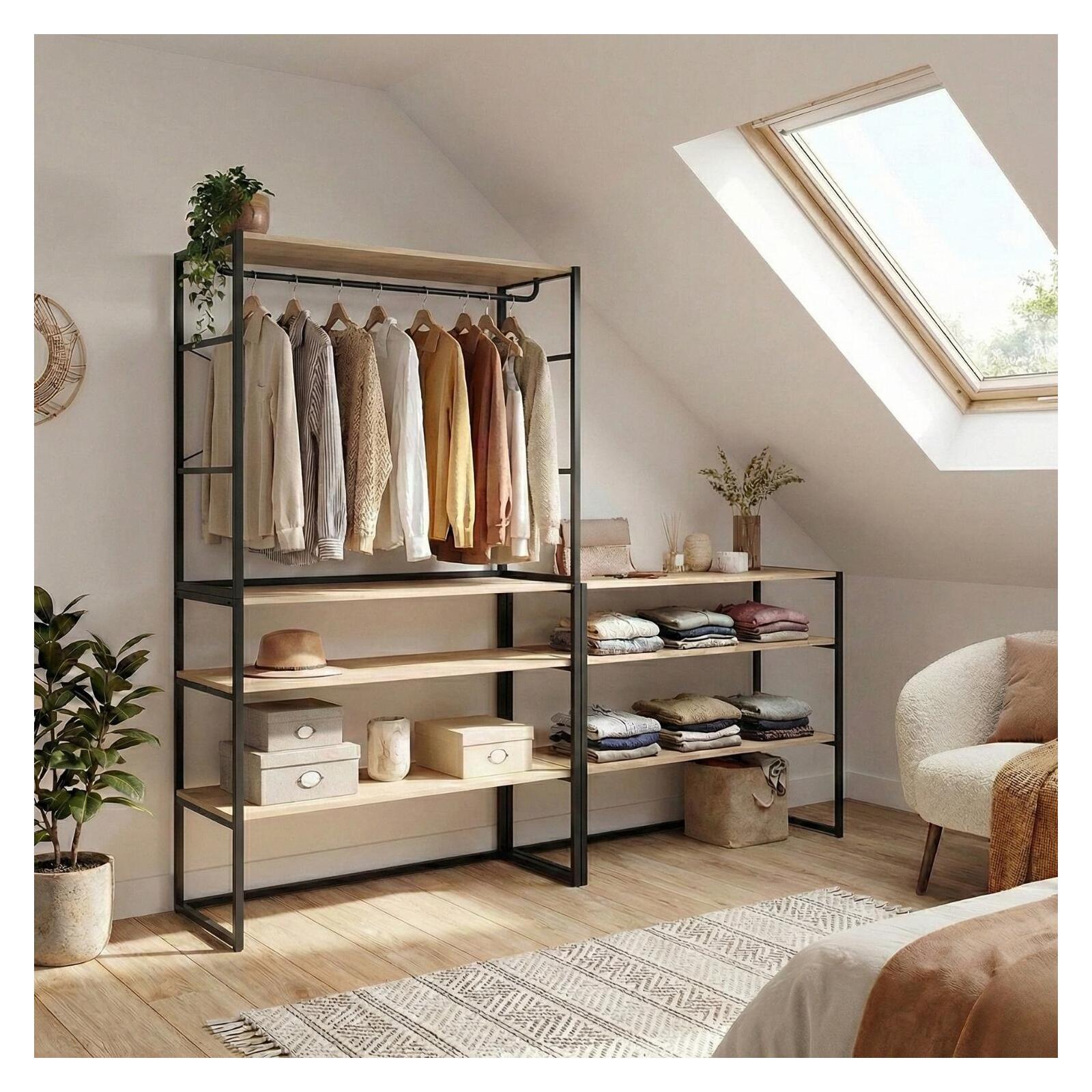 Lot de 3 portants vêtements sous combles modulables 300x85cm KADRA, MOB IN