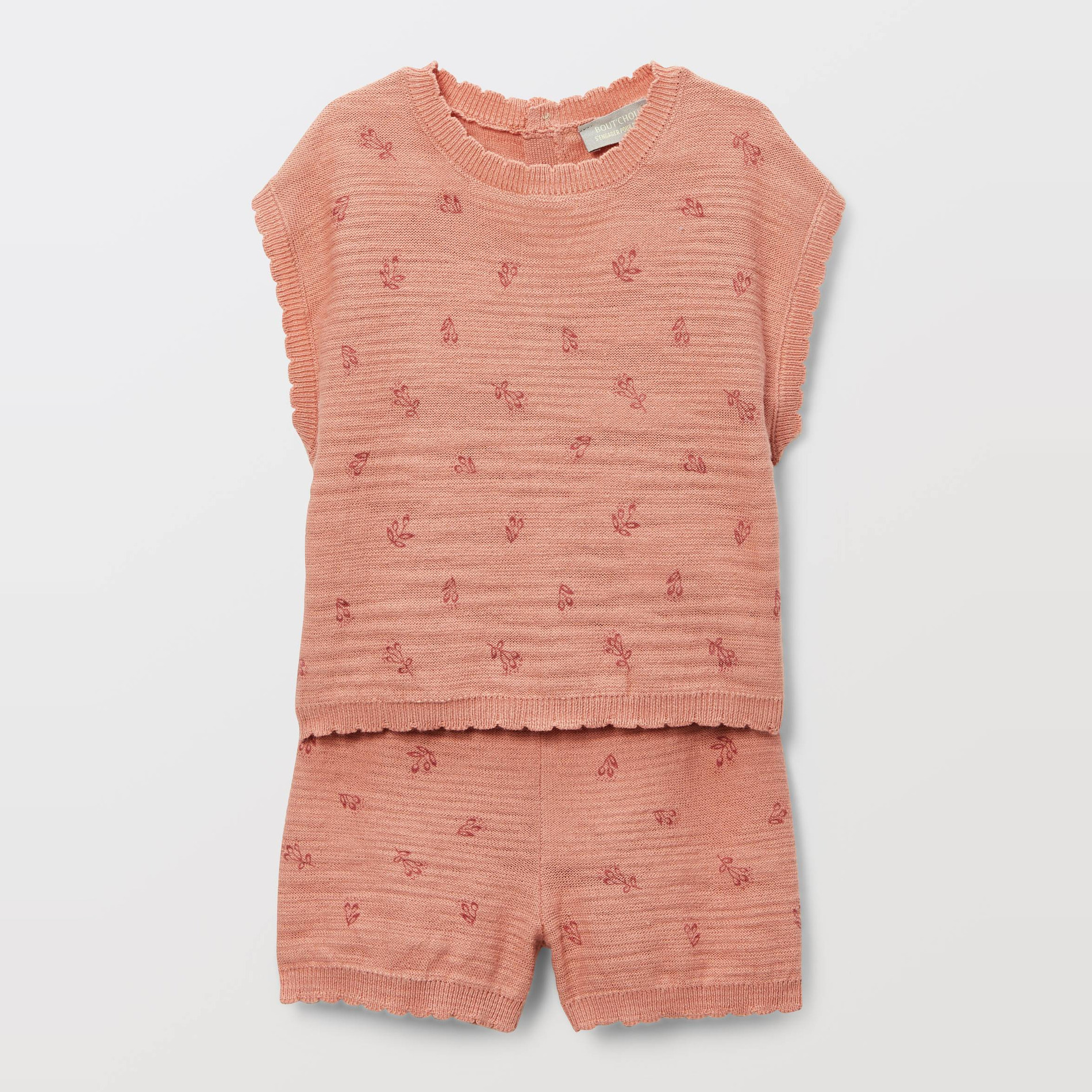 Ensemble pull sans manches et short tricots unis en coton, BOUT'CHOU