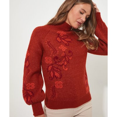 Embroidered Puff Sleeve Jumper with High Neck JOE BROWNS