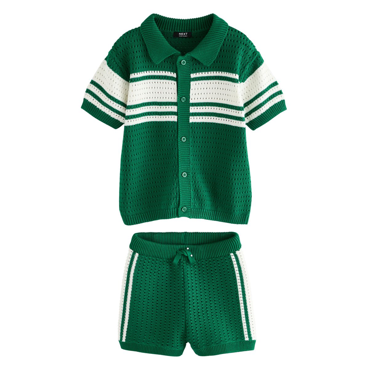 Polo en maille texturée et col à revers short, NEXT