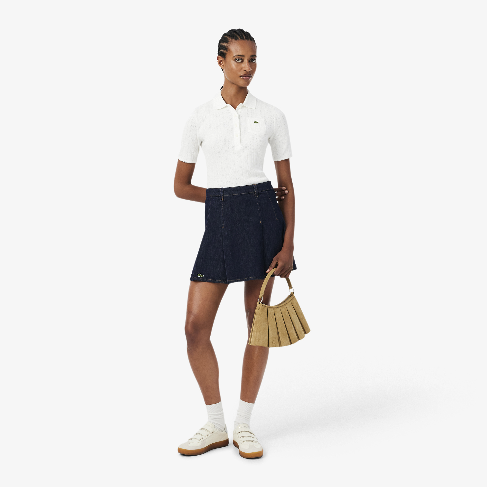 Jupe plissée courte denim, LACOSTE