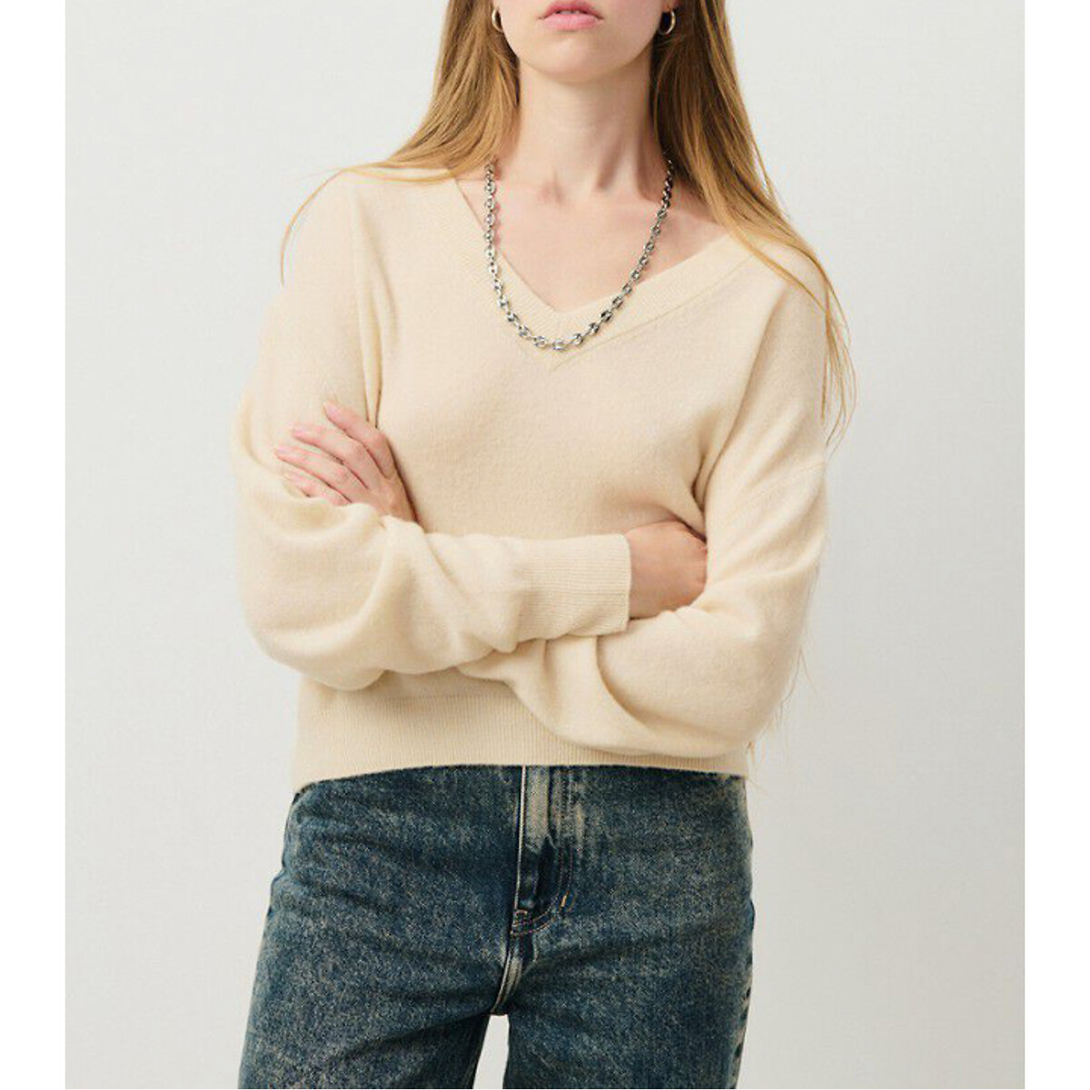 GRECERELLE Maglione Donna A Scollo V In Maglia - Maniche Lunghe, Morbido E Casual - Colore Kaki, Taglia S
