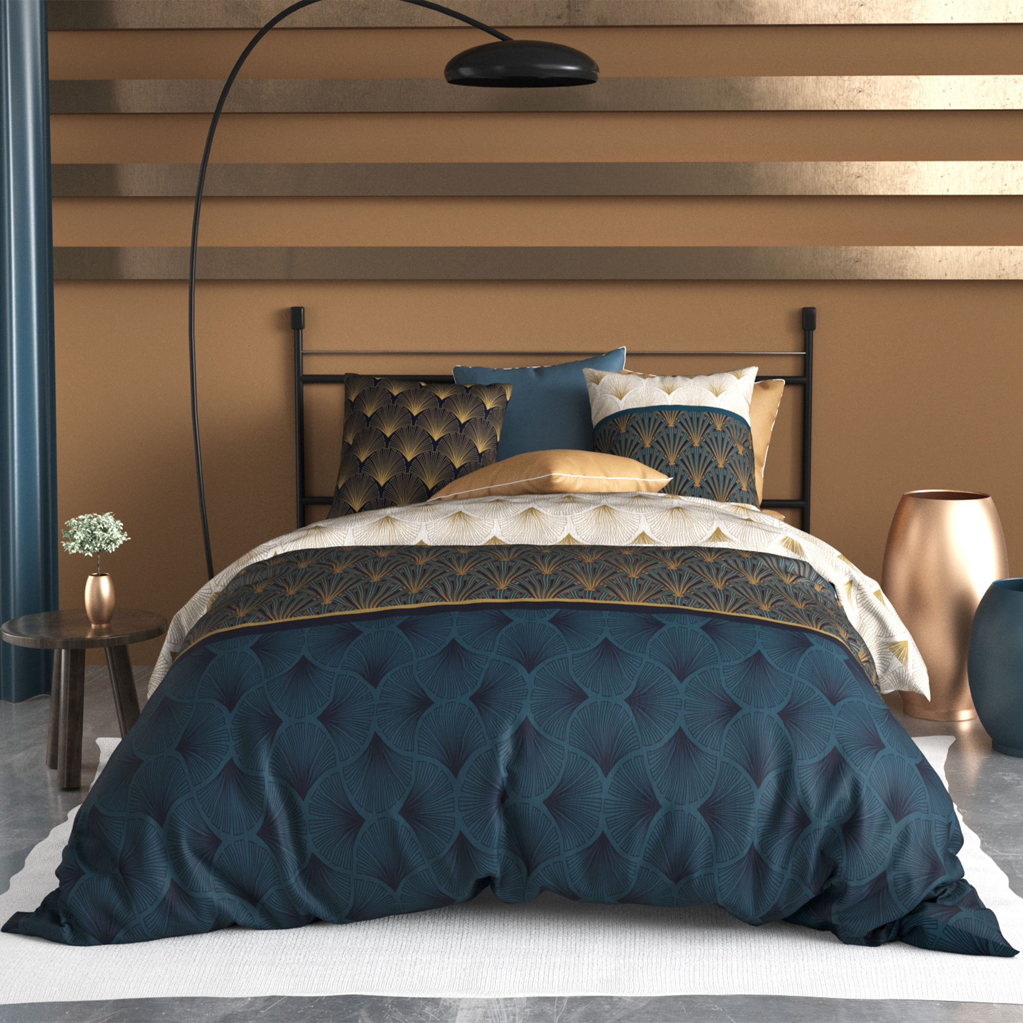 Parure de lit en 100% coton à motifs avec housse de couette + taie d’oreiller, EDEN