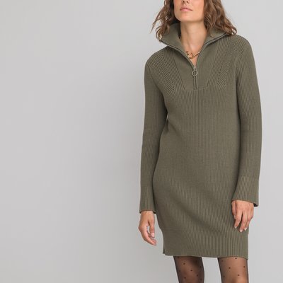 Half Zip Jumper Dress in Cotton Mix with Long Sleeves LA REDOUTE COLLECTIONS