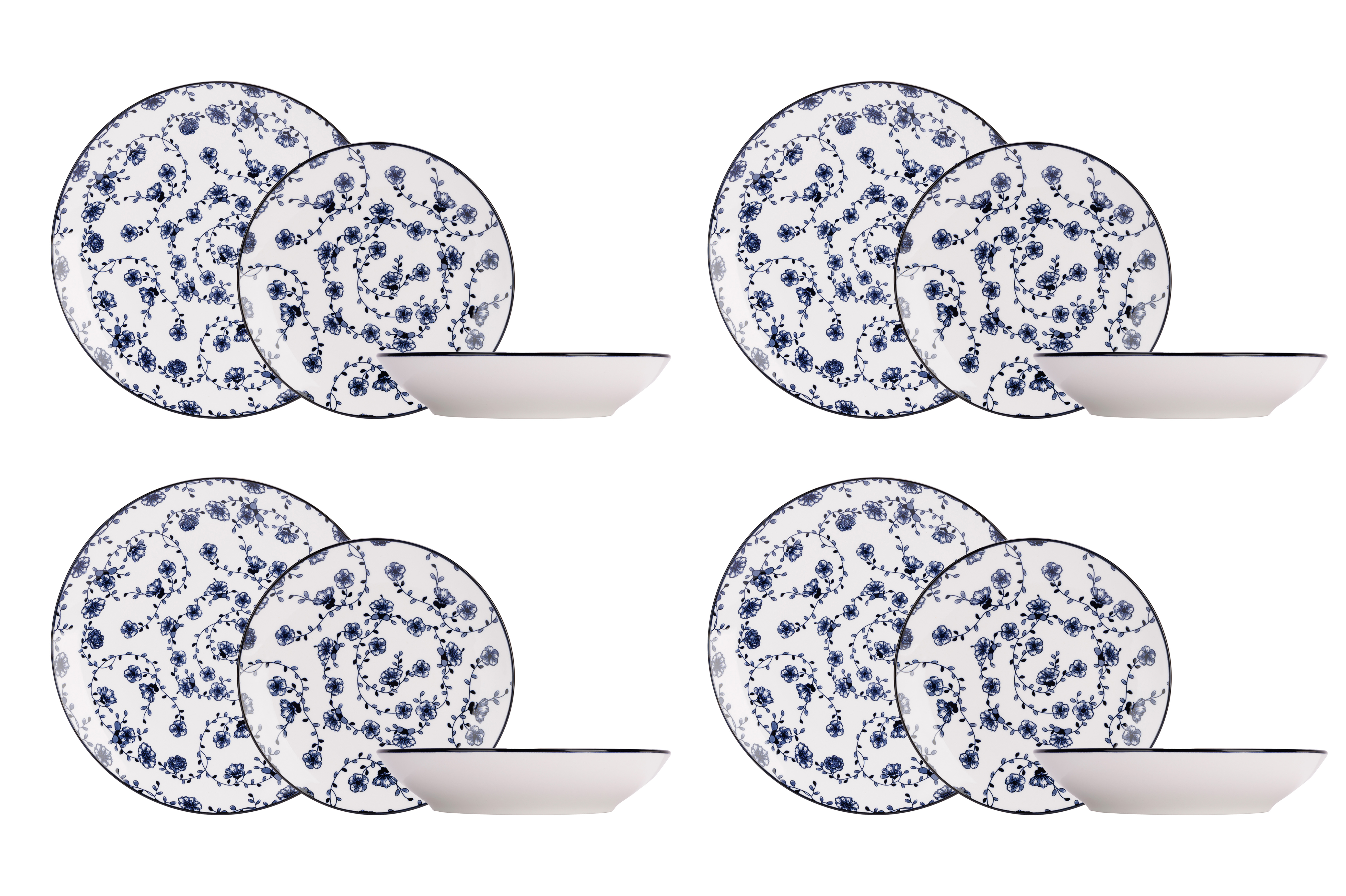 Service de Table en porcelaine 12 pièces, FLOR AZUL, COSY&TRENDY