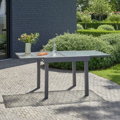 Table de jardin en aluminium extensible gris 4/8 pers. BOIS DESSUS BOIS DESSOUS