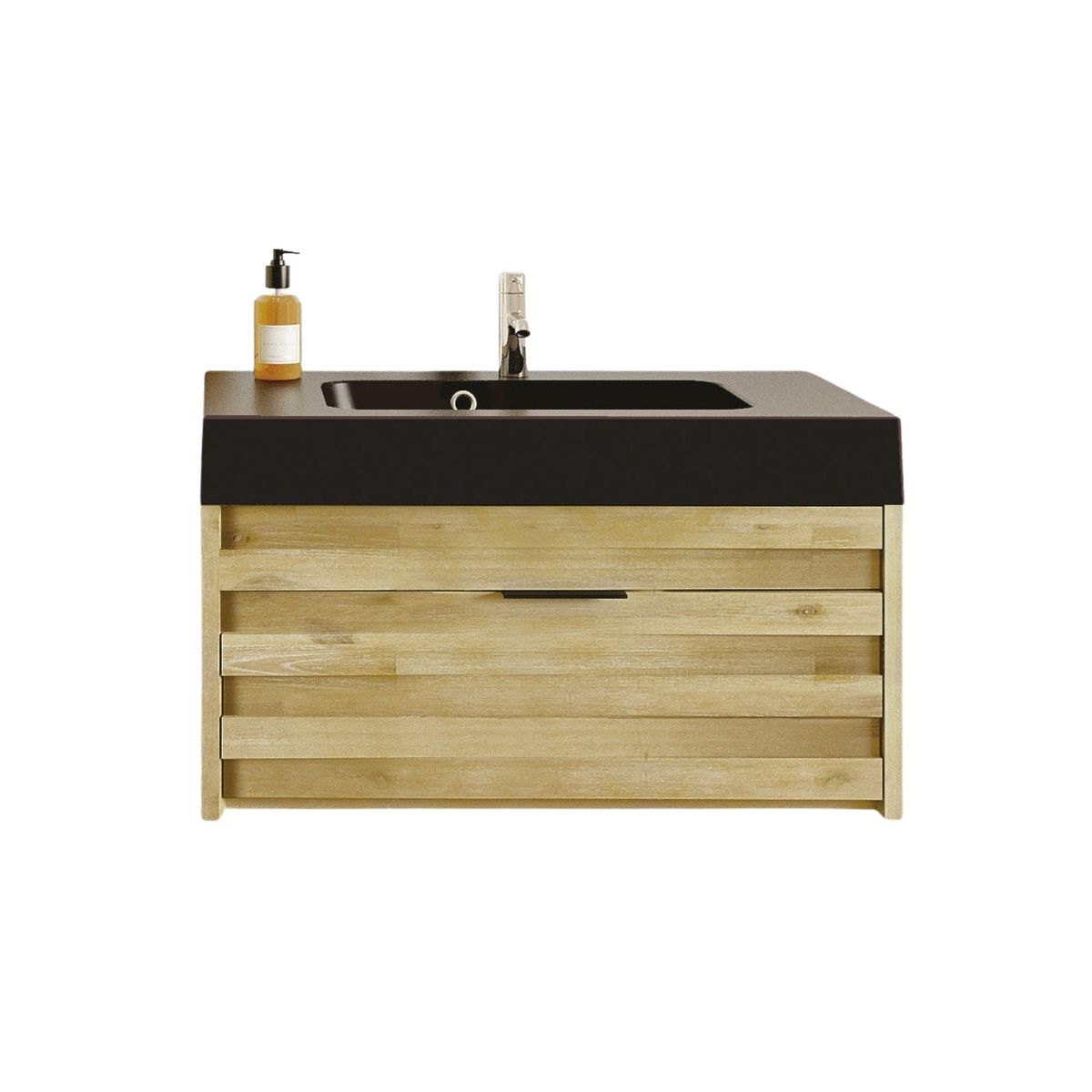meuble de salle bain en bois avec vasque noir mat 80 - benoa