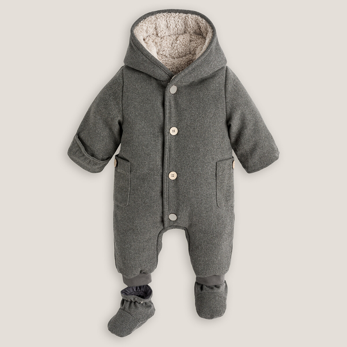 Wool Mix Hooded Pramsuit with Recycled Padding
