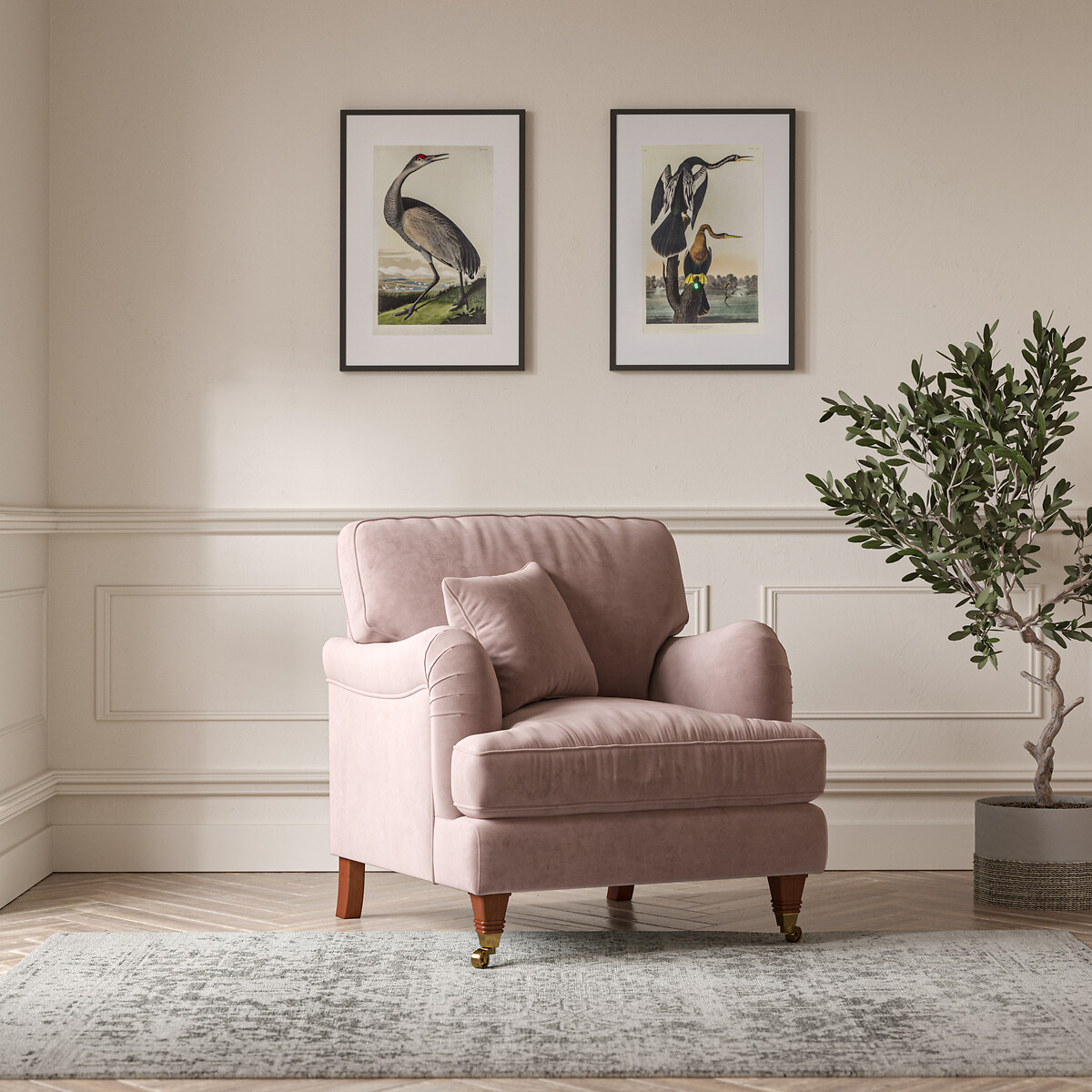 Emeline velvet armchair with antique castor legs So home La Redoute