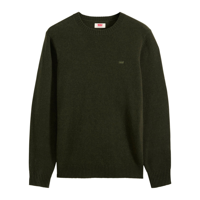 Pull en laine mélangée kaki à coupe ajustée pourvu d'un col rond, LEVI'S