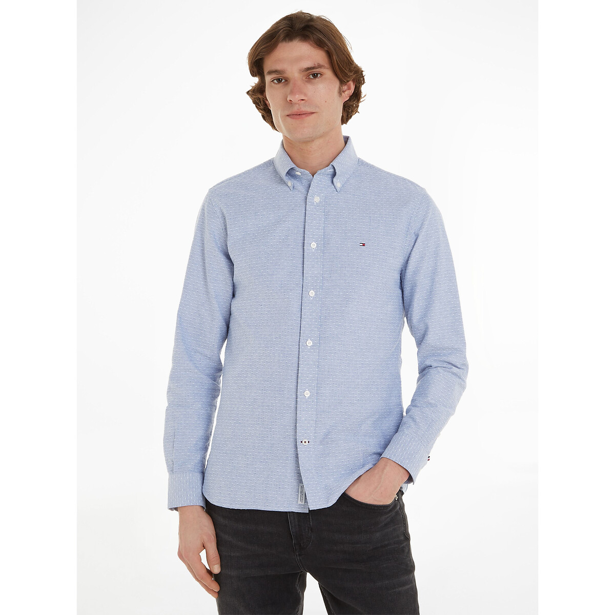 Image of Dobby Cotton Oxford Shirt with Buttoned Collar