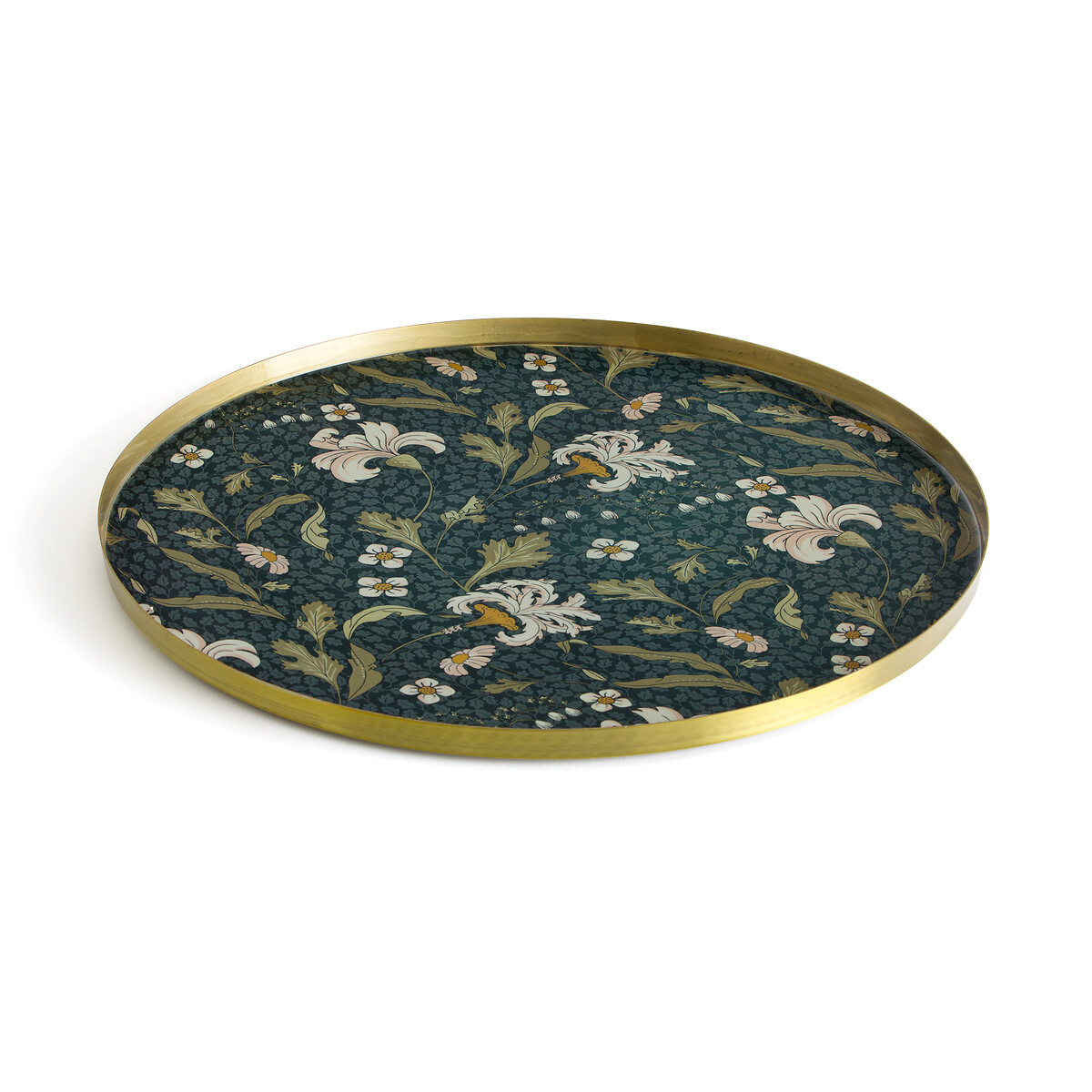 Watson Floral Gold Metal Round Tray