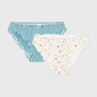 Pack of 2 Knickers with Ruffled Edging in Cotton PETIT BATEAU