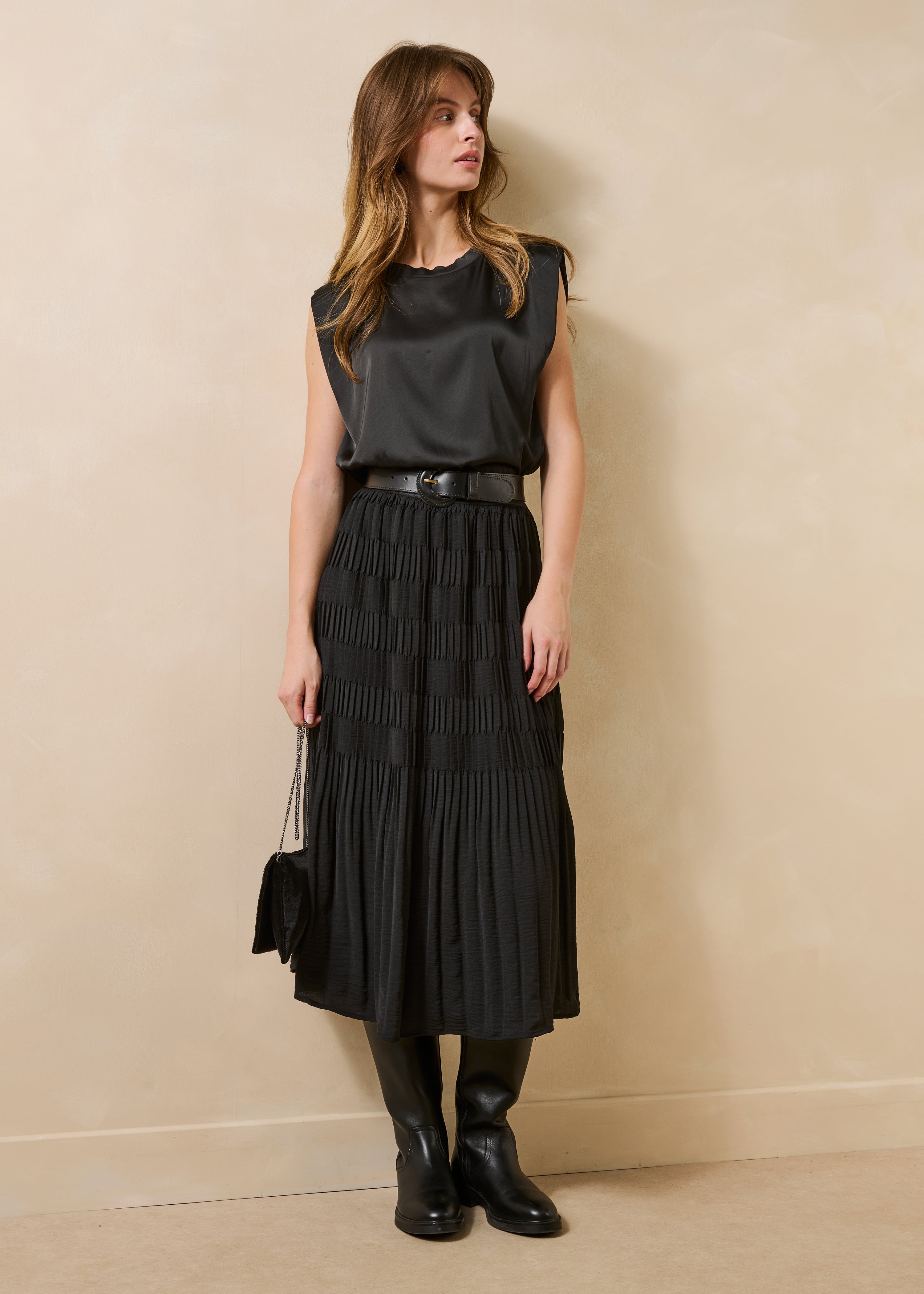 Jupe midi plissée taille élastiquée, LA FEE MARABOUTEE