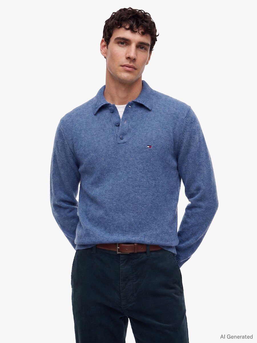 Maglione con collo abbottonato, in lana, TOMMY HILFIGER
