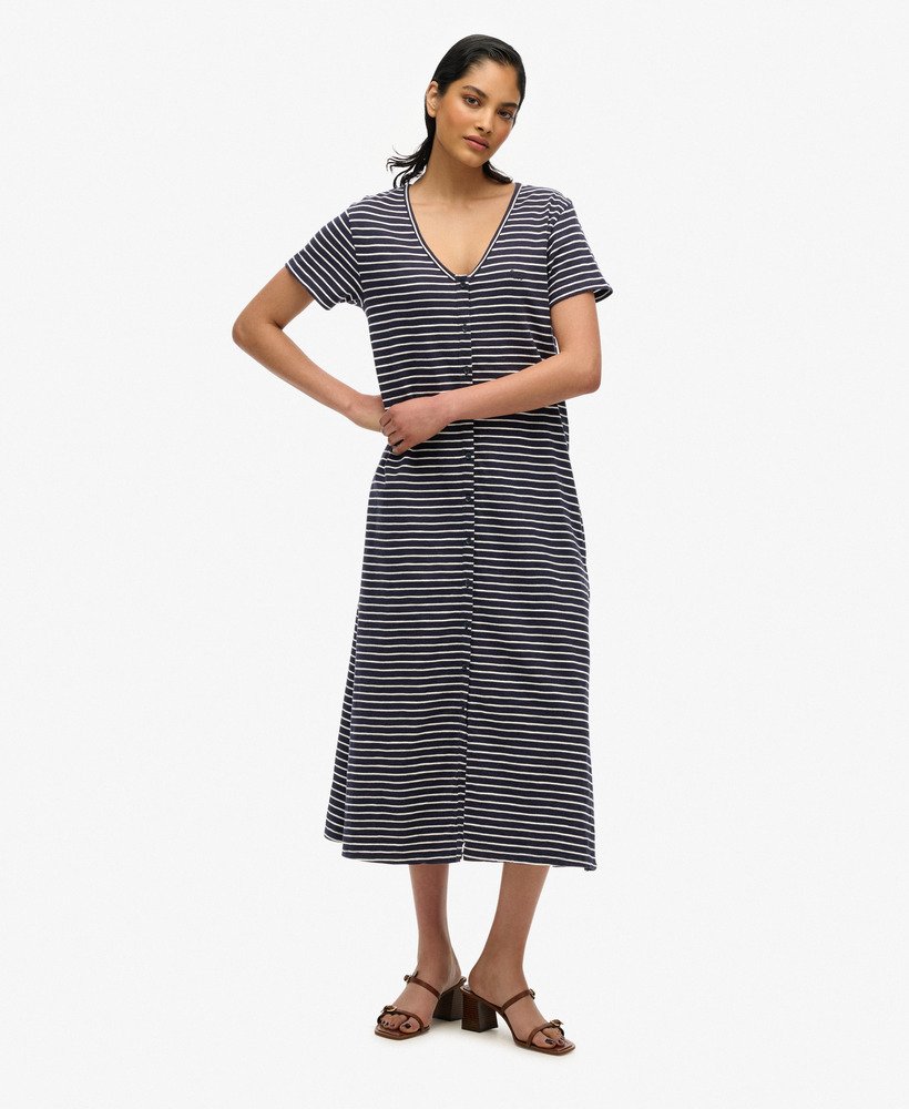Robe mi-longue boutonnée en jersey à manches courtes, SUPERDRY