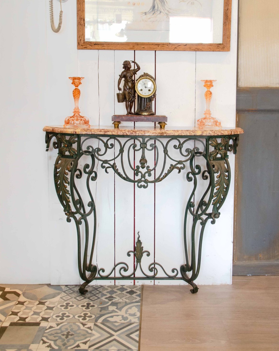 Console en marbre et fer forgé Hanna N°1351 - Bon état, DEBONGOUT