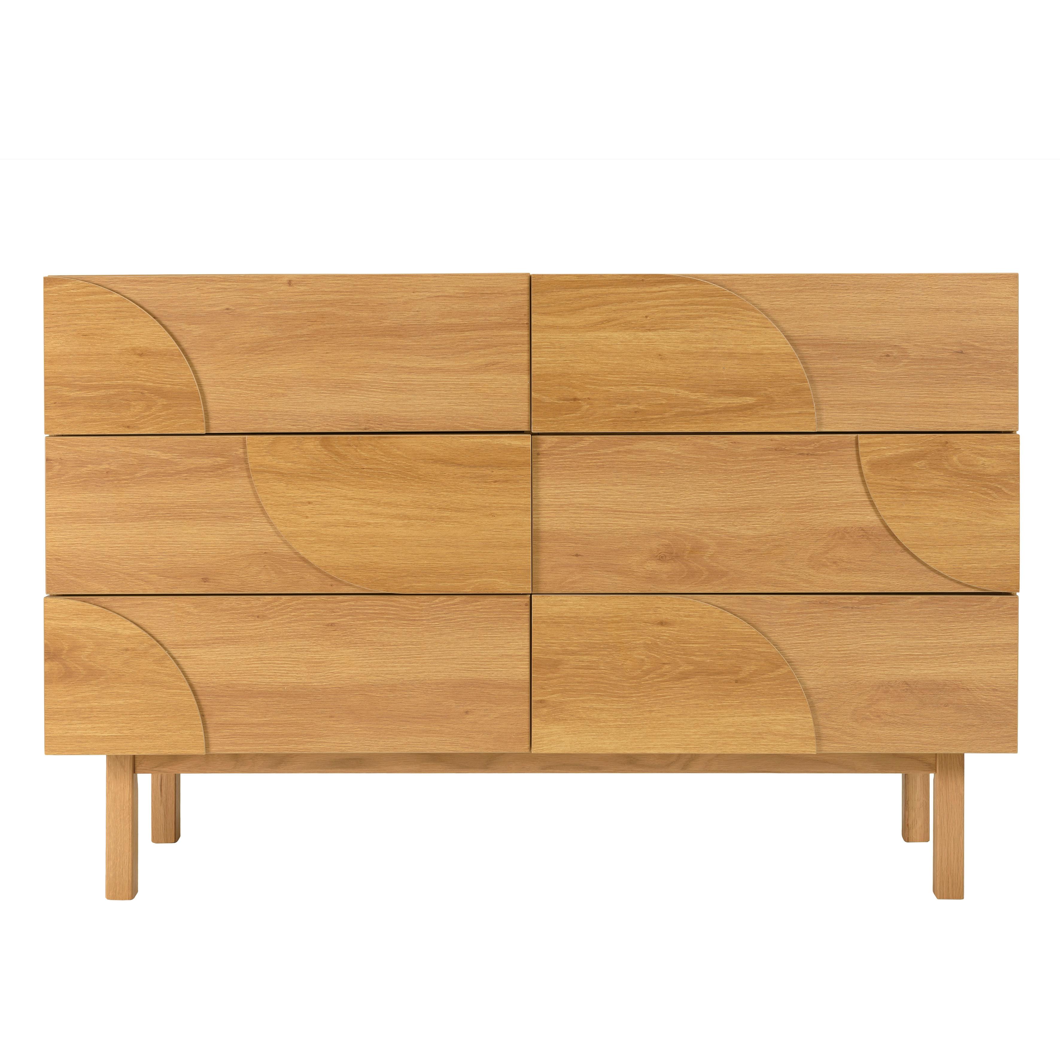 Commode couleur naturelle 6 tiroirs décor motif arrondi ELTON, PIER IMPORT