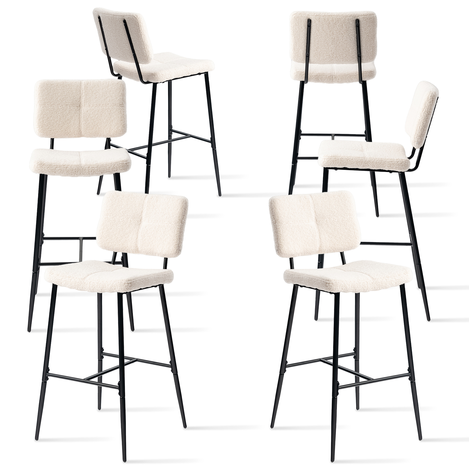 Lot de 6 tabourets de bar en bouclette industriel, POMONA, MEUBLES COSY