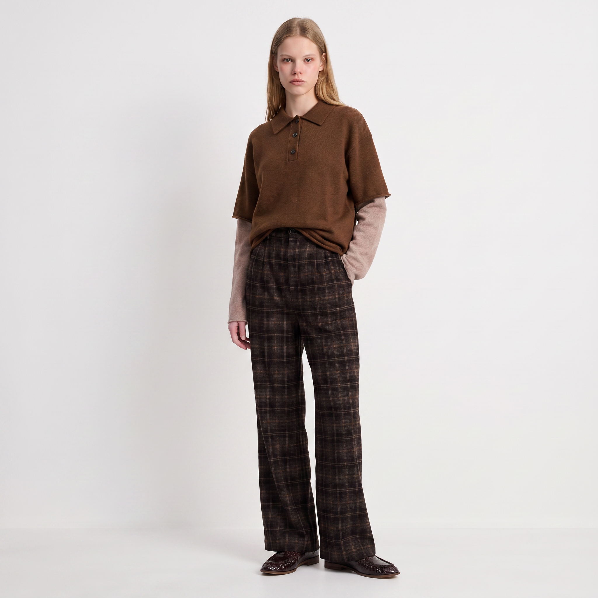 Pantalon femme large carreaux taille haute plis marqués ERAURA, ARTLOVE
