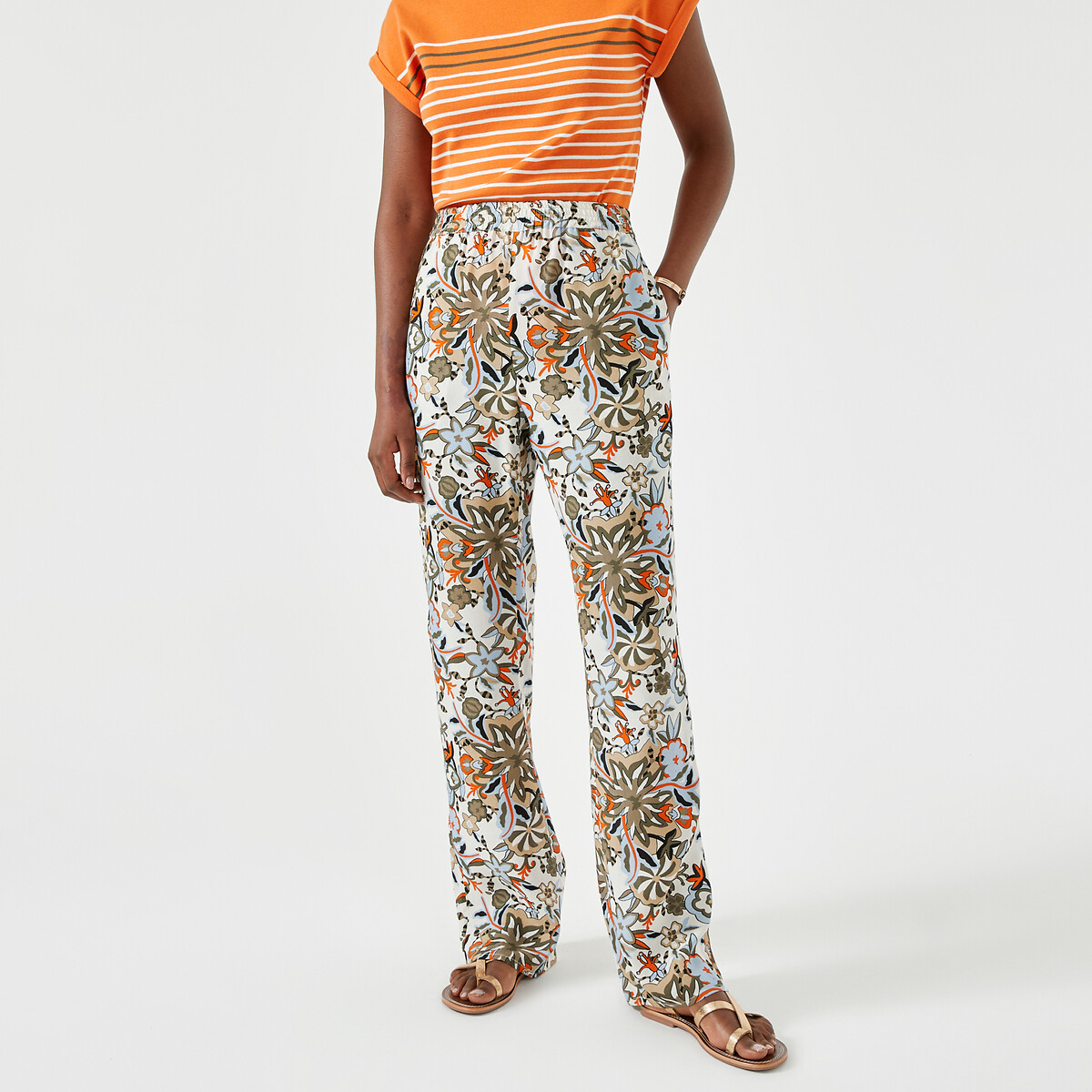 Image of Floral Wide Leg Trousers, Length 30.5"