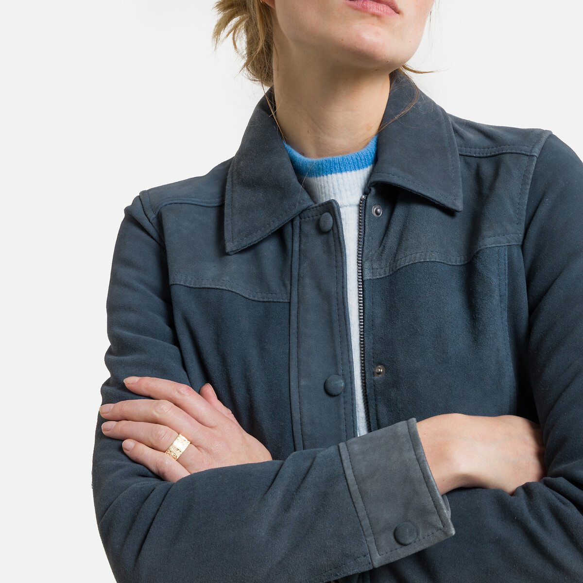 dark blue cropped jacket