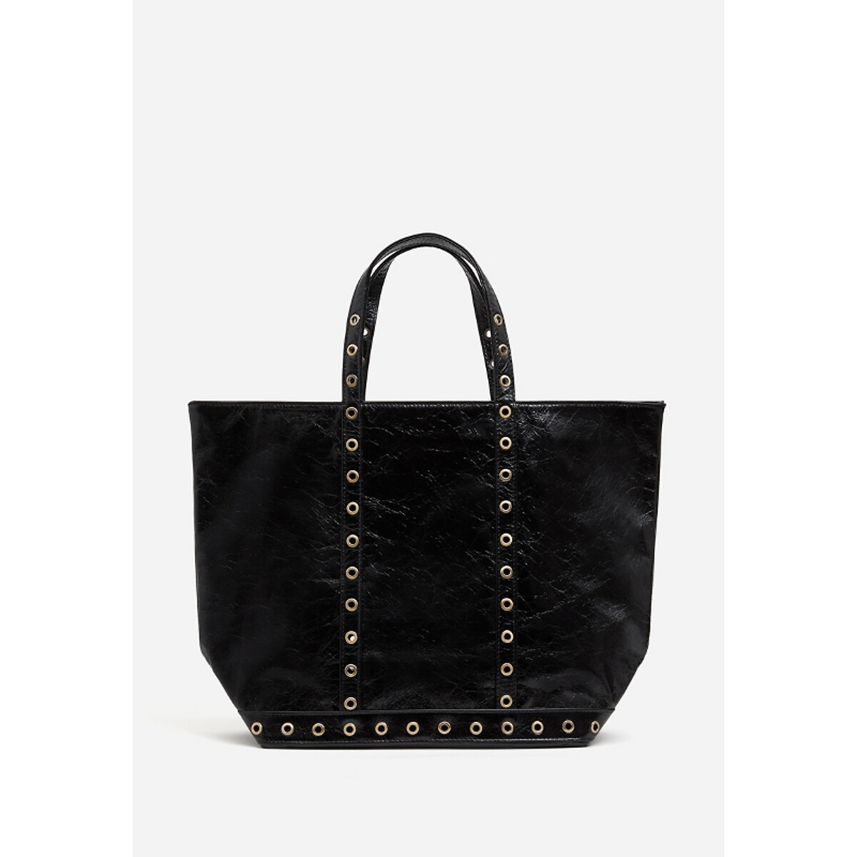 Crinkled leather medium tote bag with eyelet detailing , black, Vanessa ...
