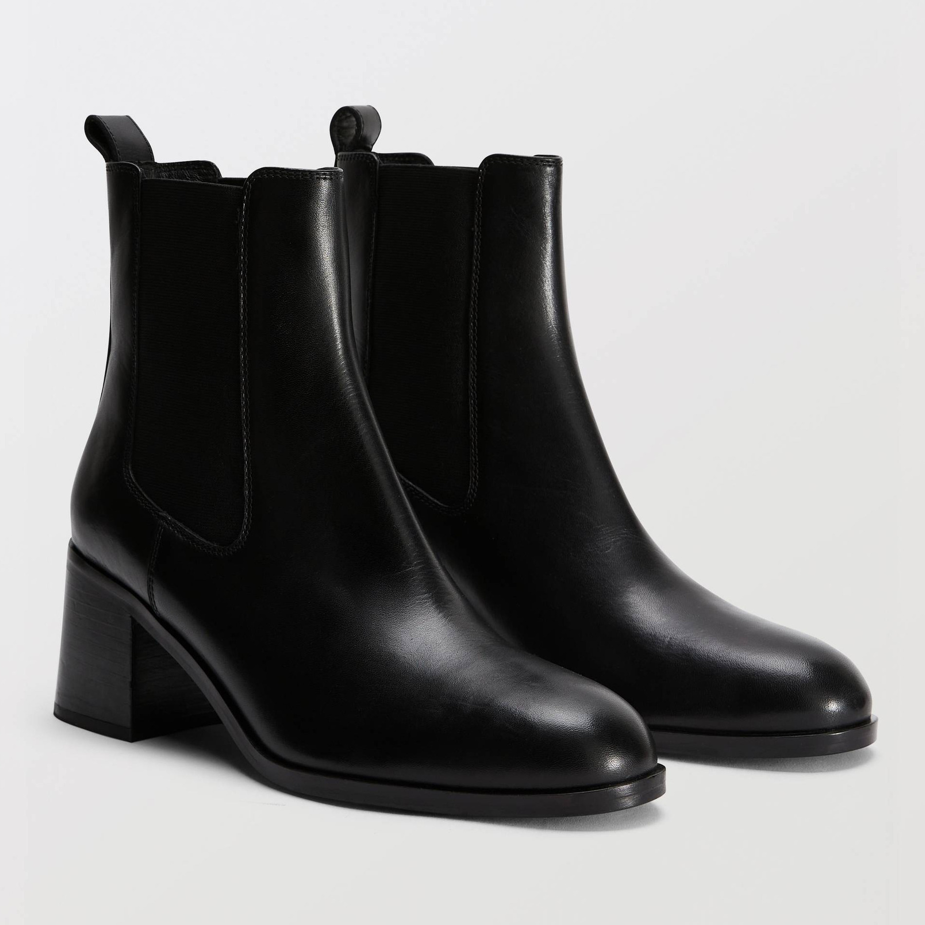 Bottines à talon en cuir, MONOPRIX
