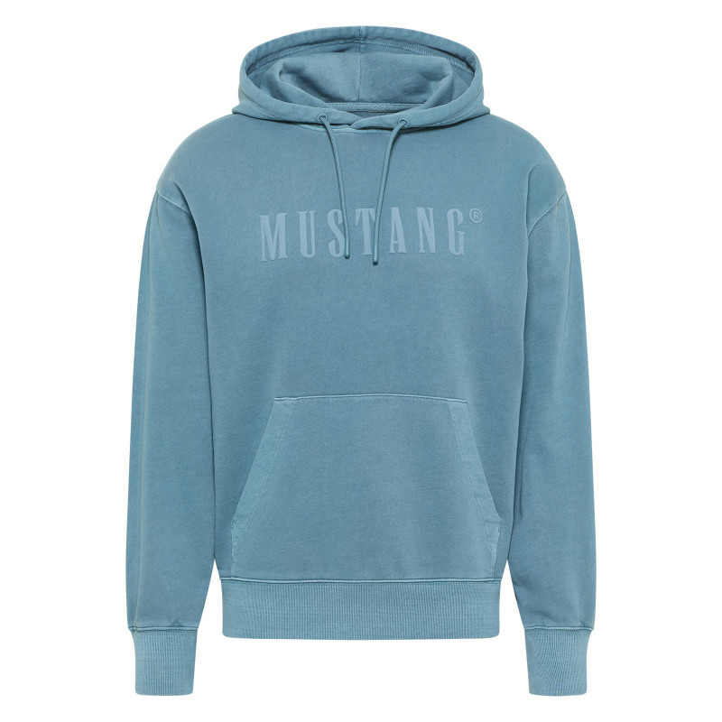Sweat en coton bleu avec un col à capuche et cordon de serrage, MUSTANG