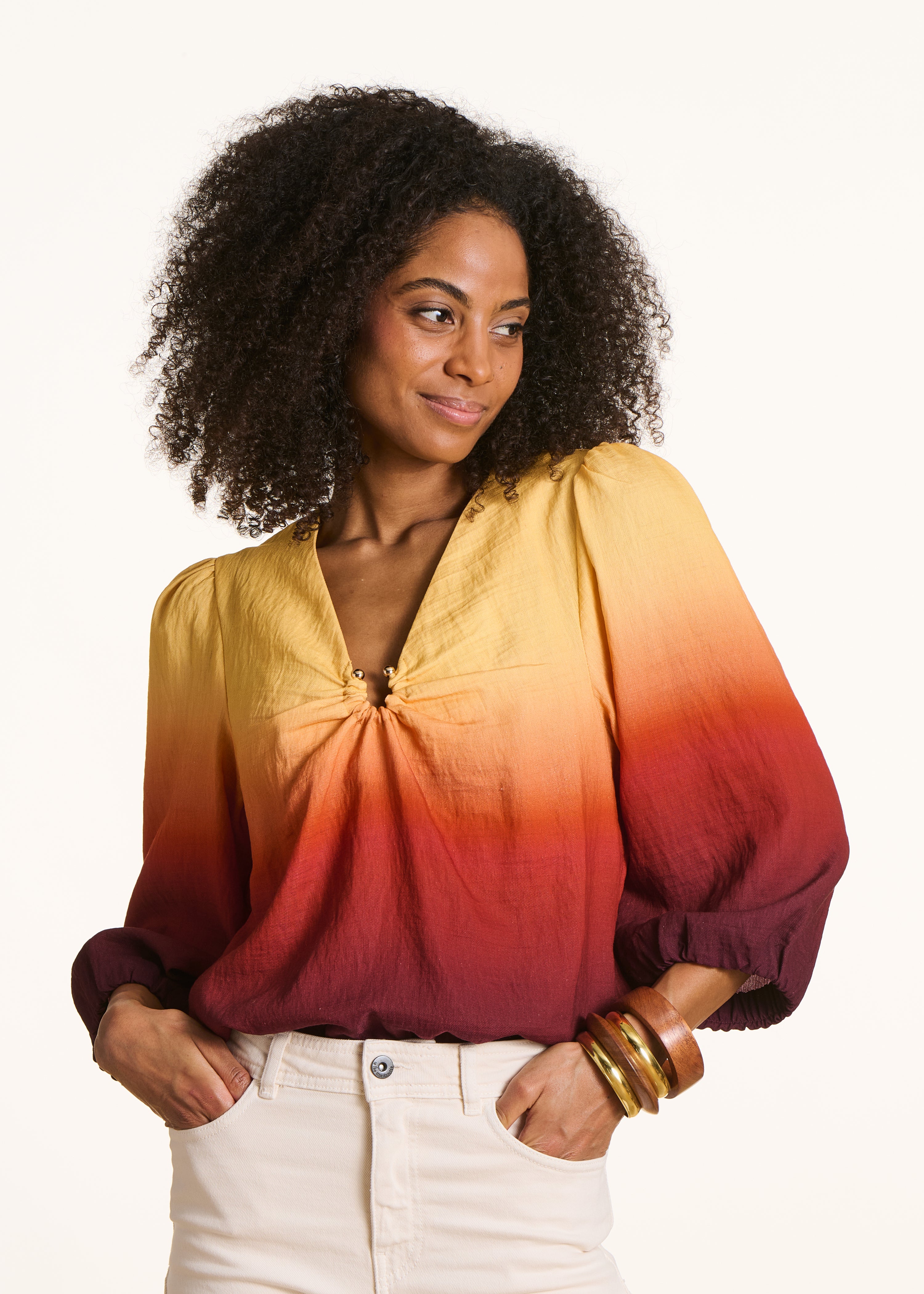 Top col V imprimé tie & dye multicolore, LA FEE MARABOUTEE