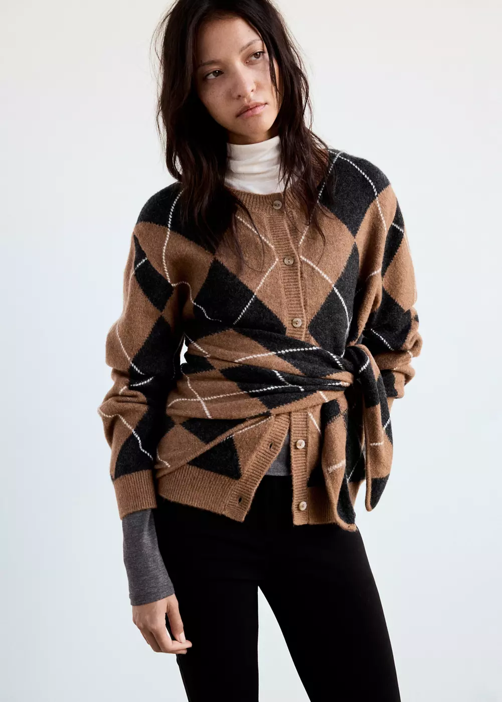 Cardigan losanges détail foulard, MANGO