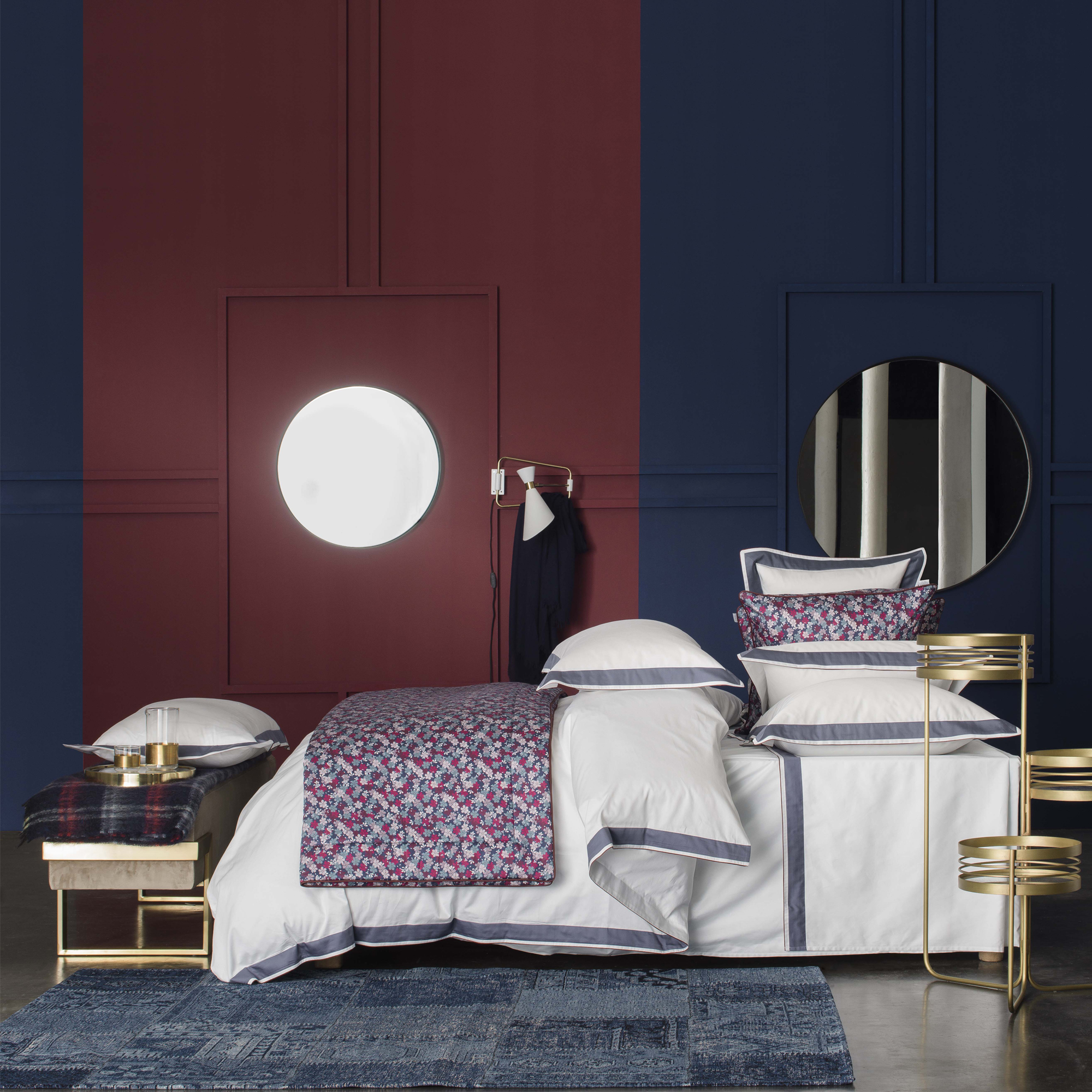 Housse de couette tricolore en satin de coton avec bande appliquée, MARCEAU, ALEXANDRE TURPAULT