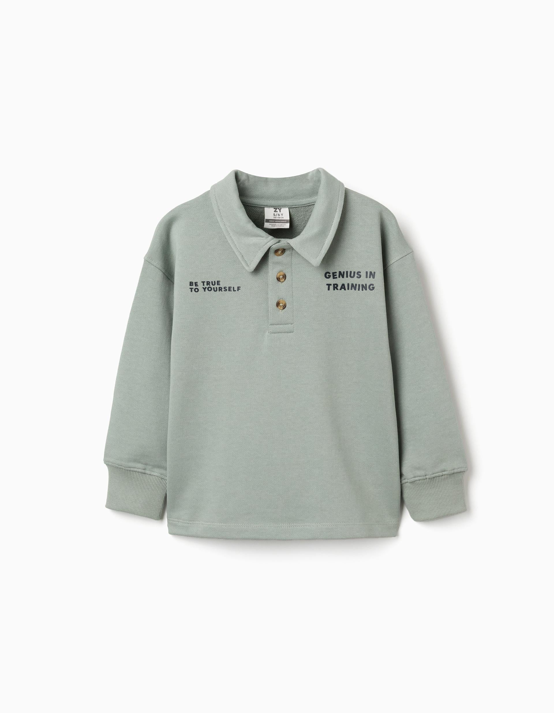 Sweat en coton avec col polo et imprimé, ZIPPY