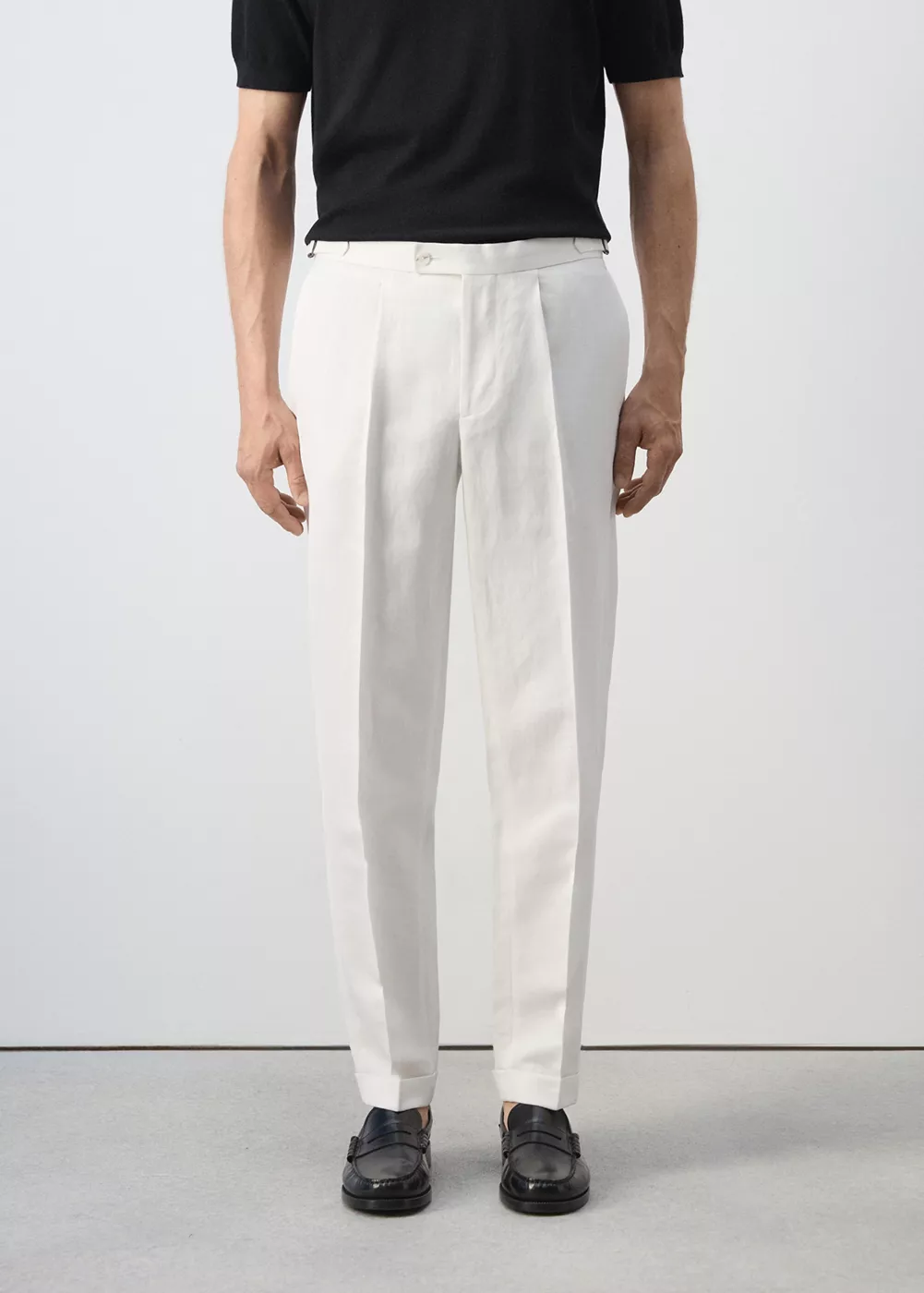 Pantalon en mélange de lin et coton à liens ajustables, MANGO MAN