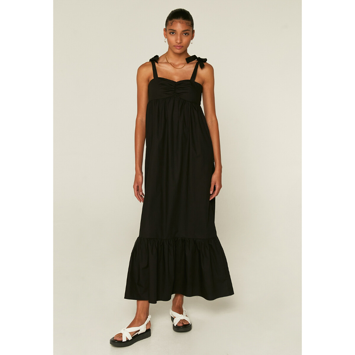 Cotton maxi cami dress black Compania 