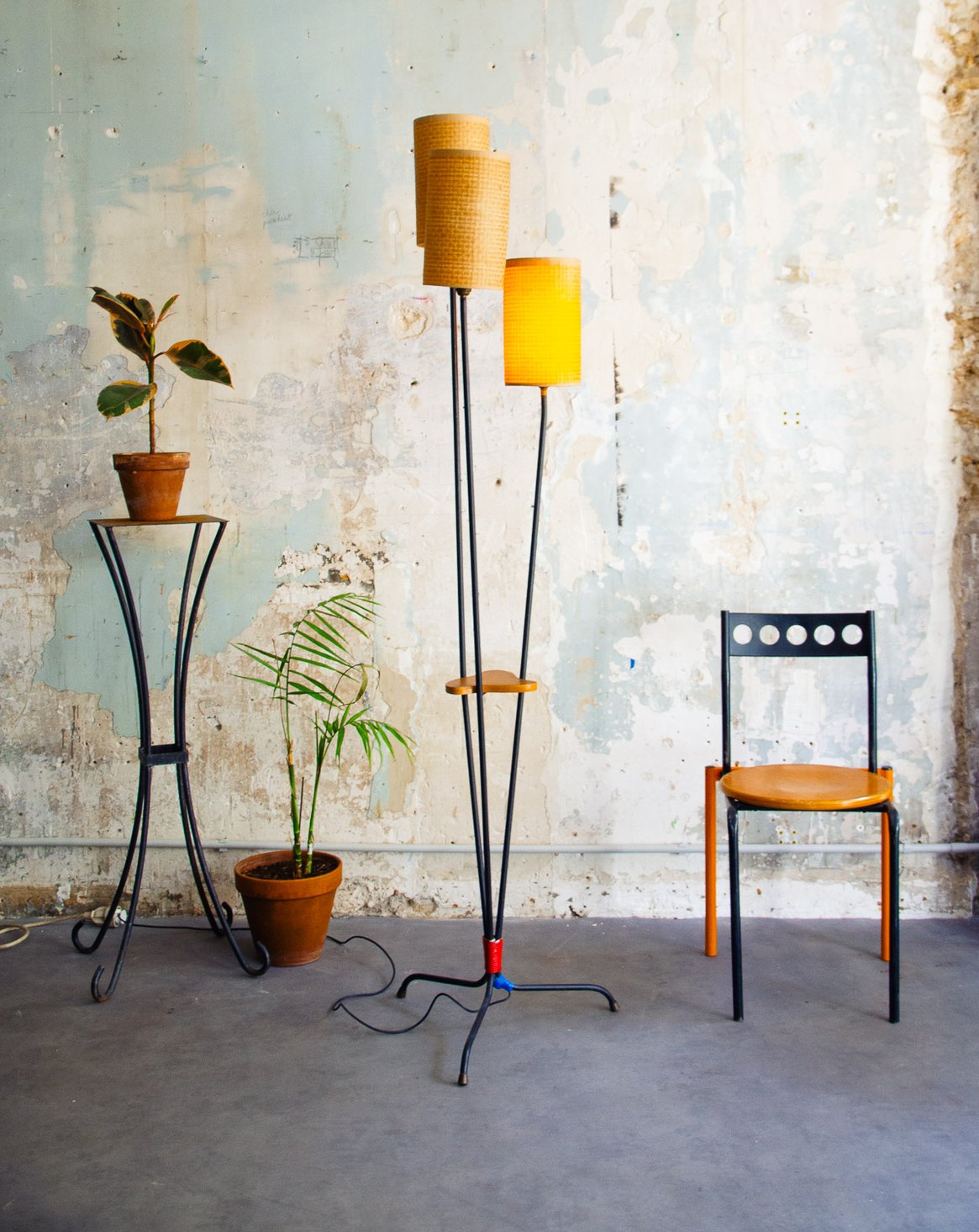 Lampadaire au triple abajour Julien N°374 - Bon état, DEBONGOUT