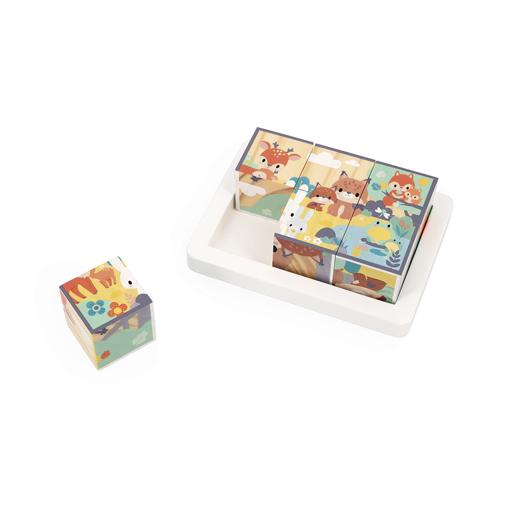 Set De 6 Cubes En Bois Puzzle Animaux, JANOD