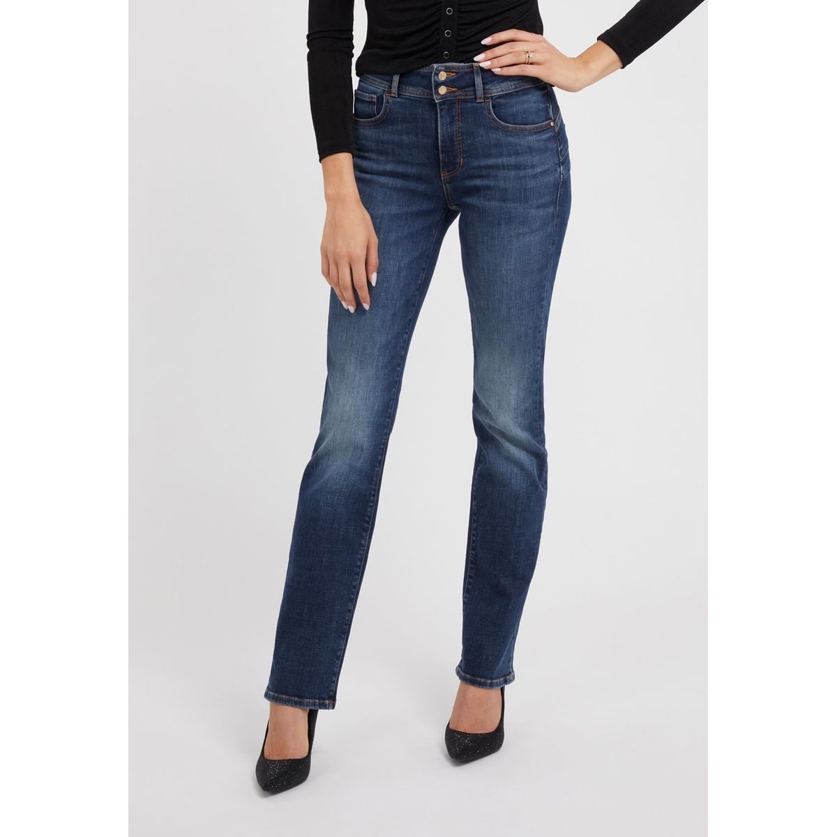 Guess jean droit taille haute bleu Guess La Redoute