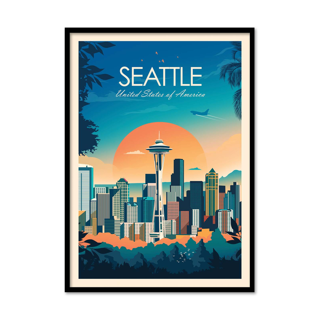 Affiche d’art et cadre noir 50 x 70 cm - Seattle - Studio Inception, WALL EDITIONS
