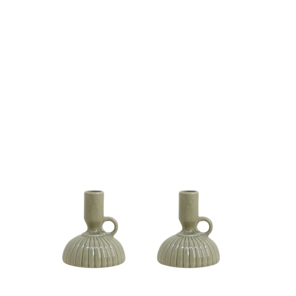 Lot de 2 bougeoirs en céramique strié, ORNAMI