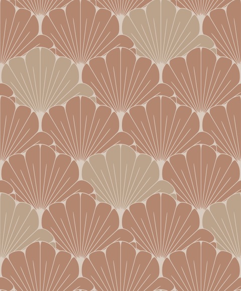 Papier peint éventails Art Déco terracotta beige, HEXOA