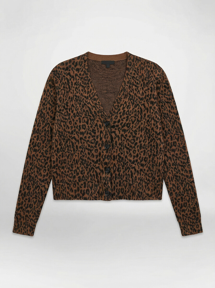 Cardigan scollo a V e stampa leopardata, MOIRA, LEON & HARPER