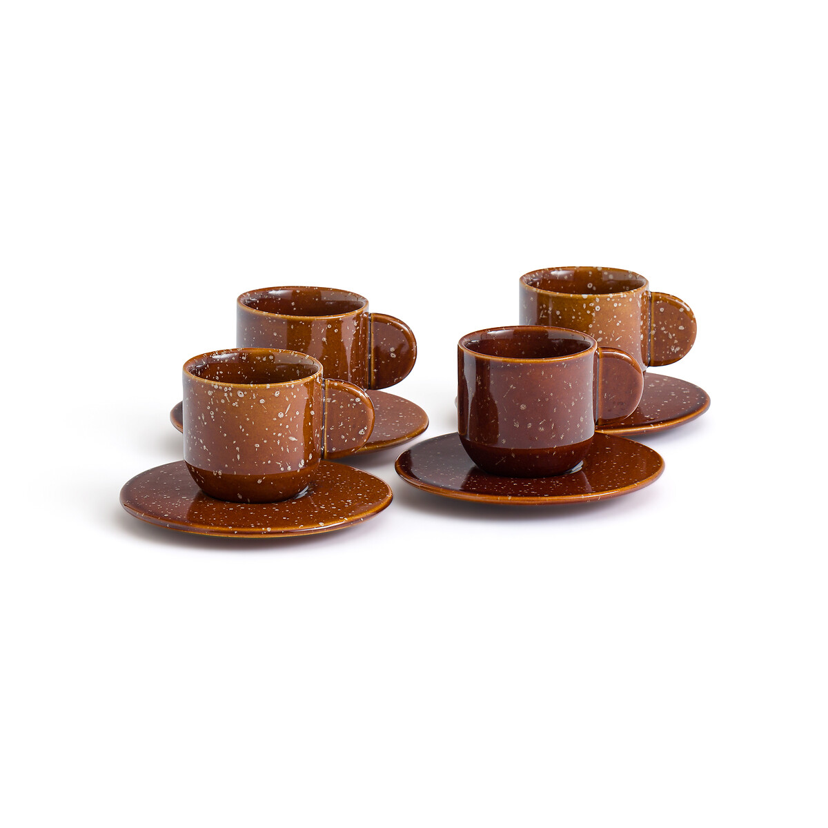 Set of 4 Meti Stoneware Coffee Cups & Saucers