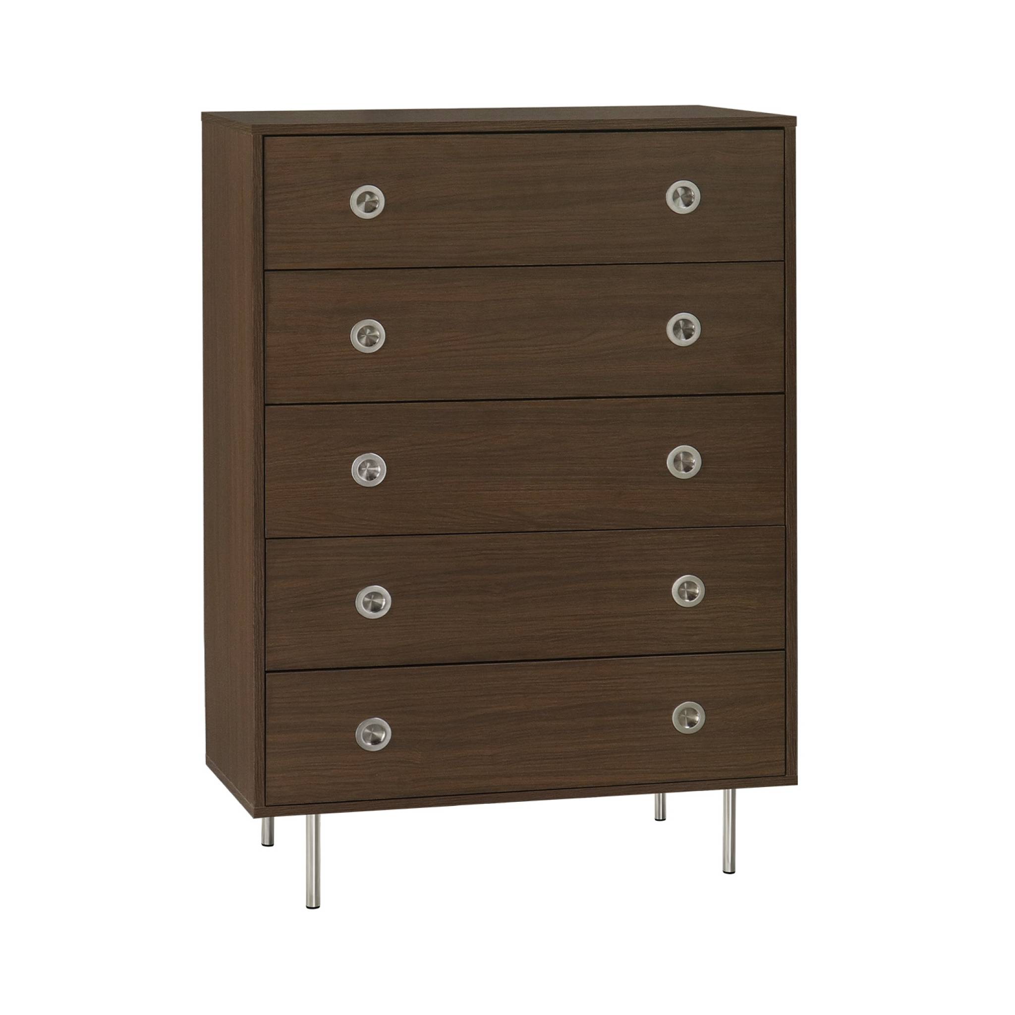 Commode vintage décor bois et acier inoxydable 5 tiroirs SHELBY, SWEEEK