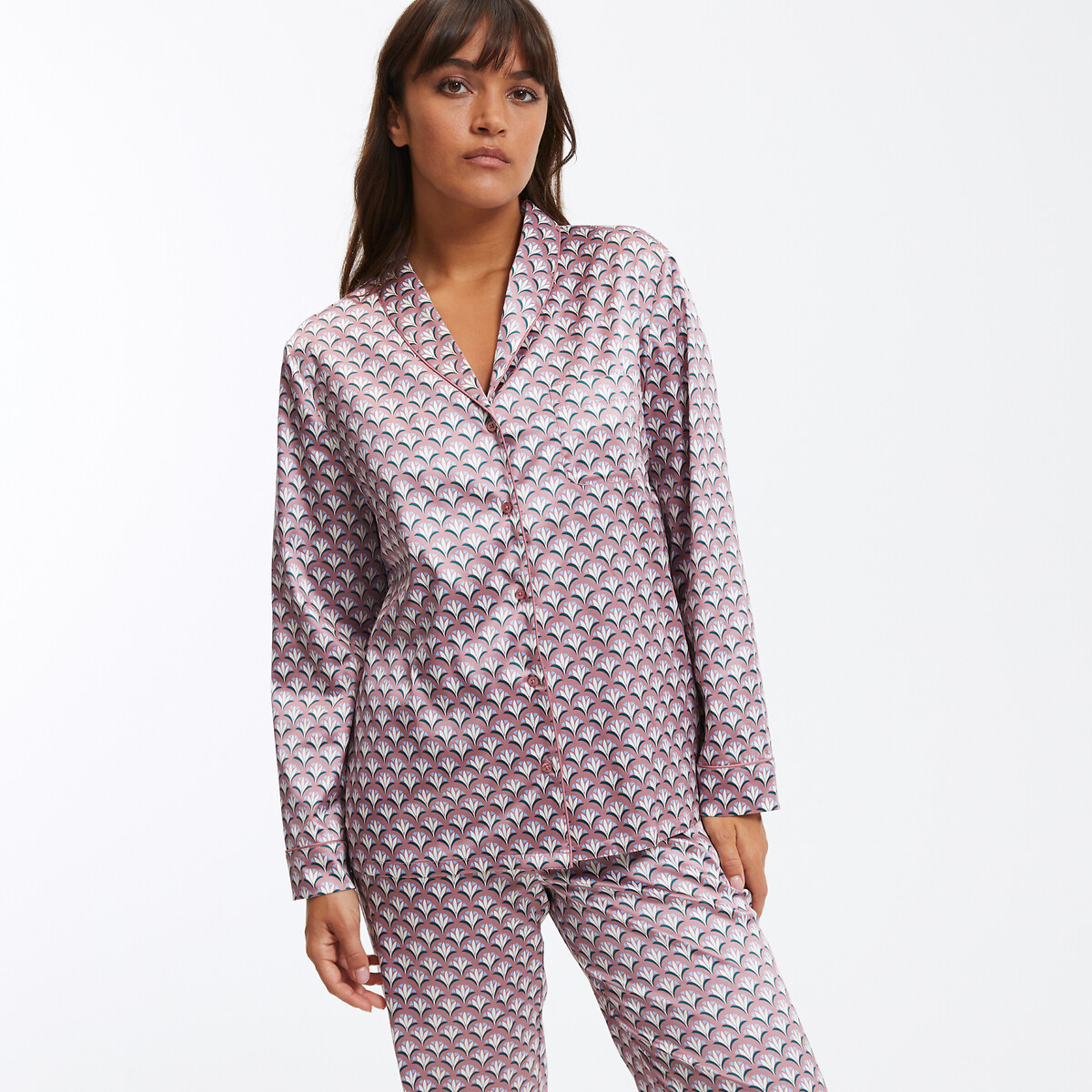 Pyjama satin imprimé, manches longues