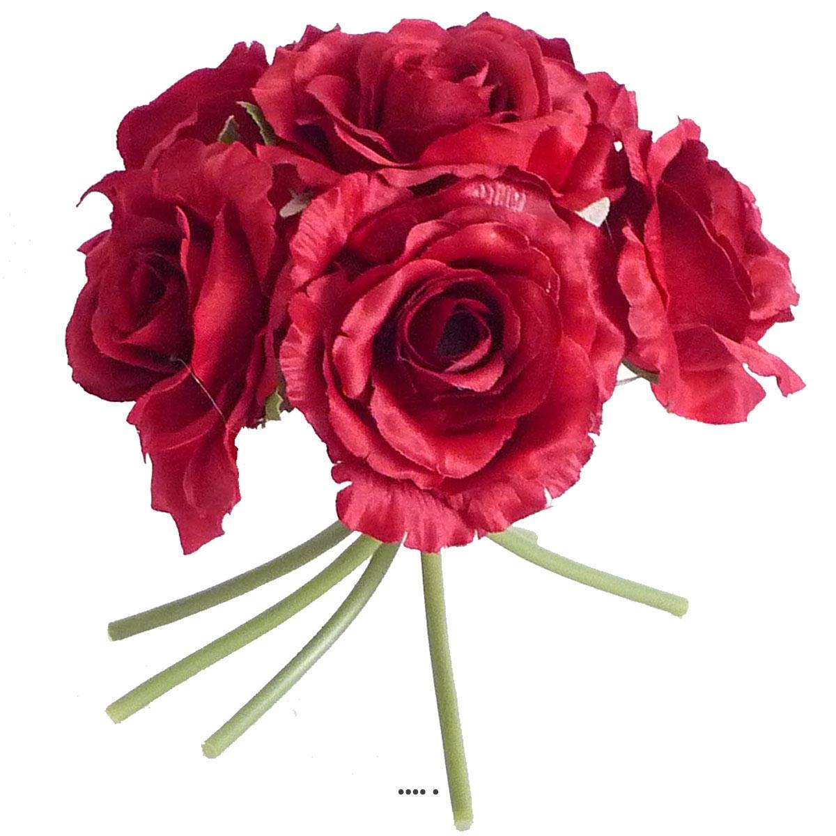 Bouquet de 6 roses Lena rouges artificielles, ARTIFICIELLES