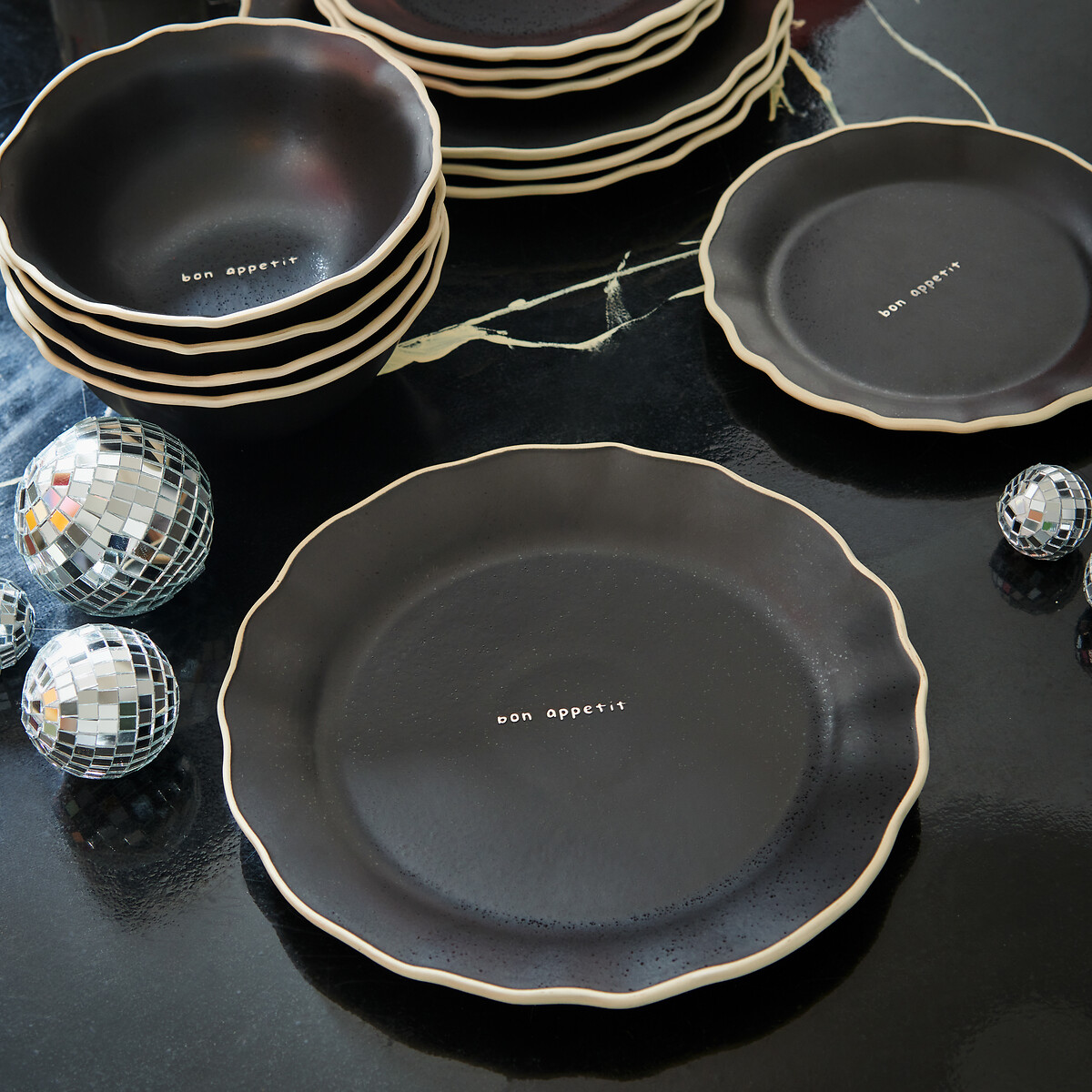 12-piece Bon Appetit Dinner Set in Black, ROCKETT ST GEORGE