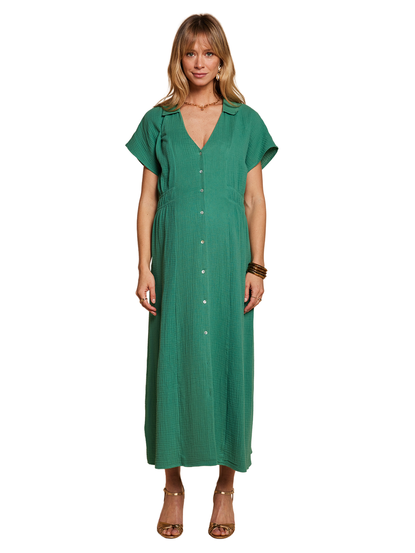 Robe longue col chemise grossesse allaitement, ENVIE DE FRAISE